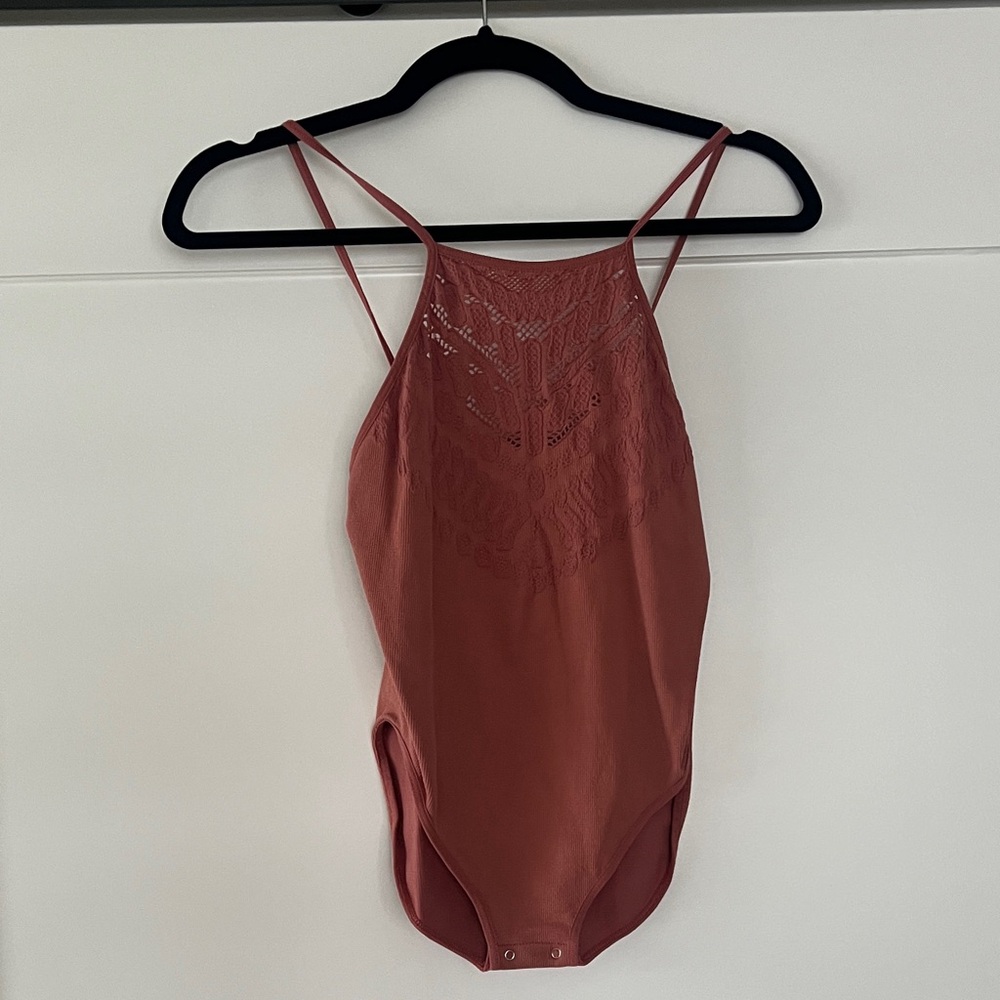 Free People Lace Detail Bodysuit in Rust